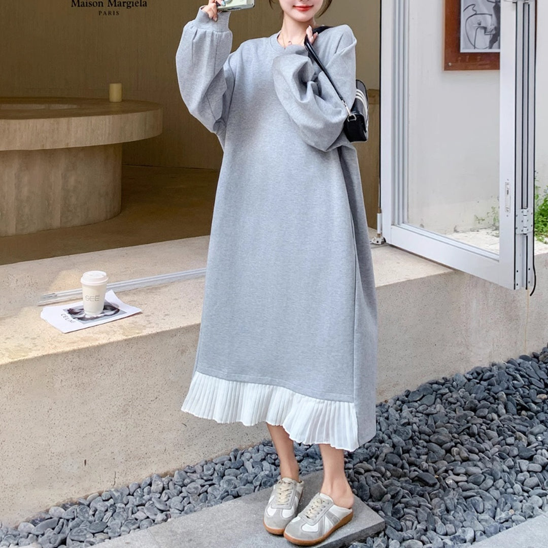 【24AW】【ワンピース】ゆったり ビッグサイズ 着痩せ 長袖ワンピース