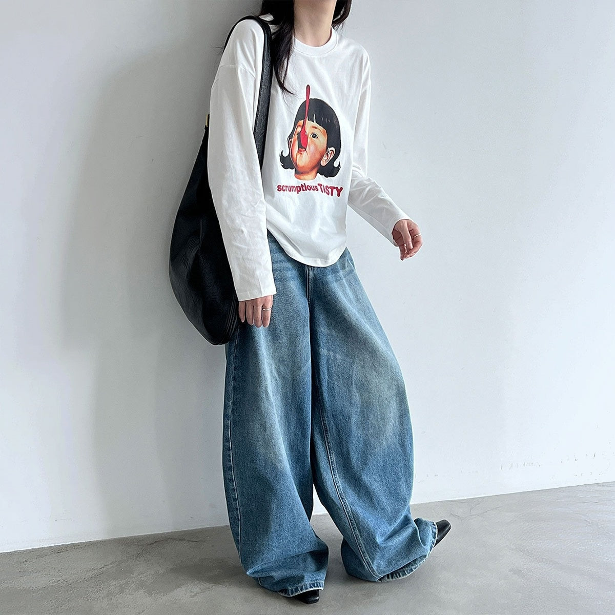 【トップス】クルーネック プリント 着回しやすい 長袖 Ｔシャツ 【JZシリーズ】
