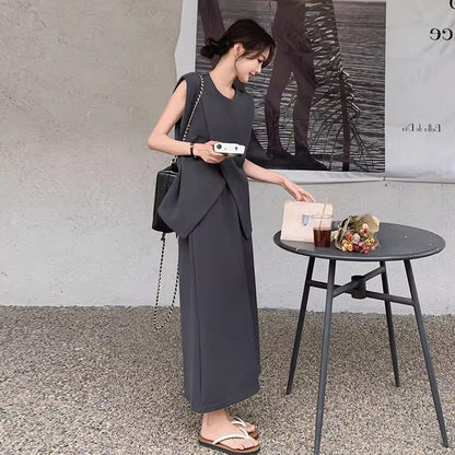 2点セット！【セットアップ】スリットベスト＋ハイウエストスカート 上下セット 春夏秋トレンド感たっぷり【JZシリーズ】