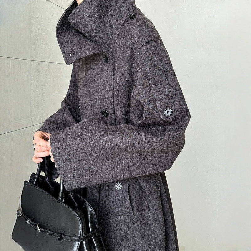 【アウター】春 秋 冬 立襟 ダブル 韓国風 トレンチコート 【SNシリーズ】