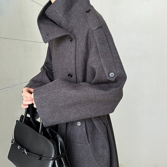 【アウター】春 秋 冬 立襟 ダブル 韓国風 トレンチコート 【SNシリーズ】