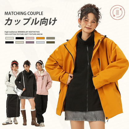 【アウター】ユニセックス アウトドア マウンテンパーカー ゆったりシルエット 3WAY仕様 着脱可能 カップル向け ジャケット【FCシリーズ】