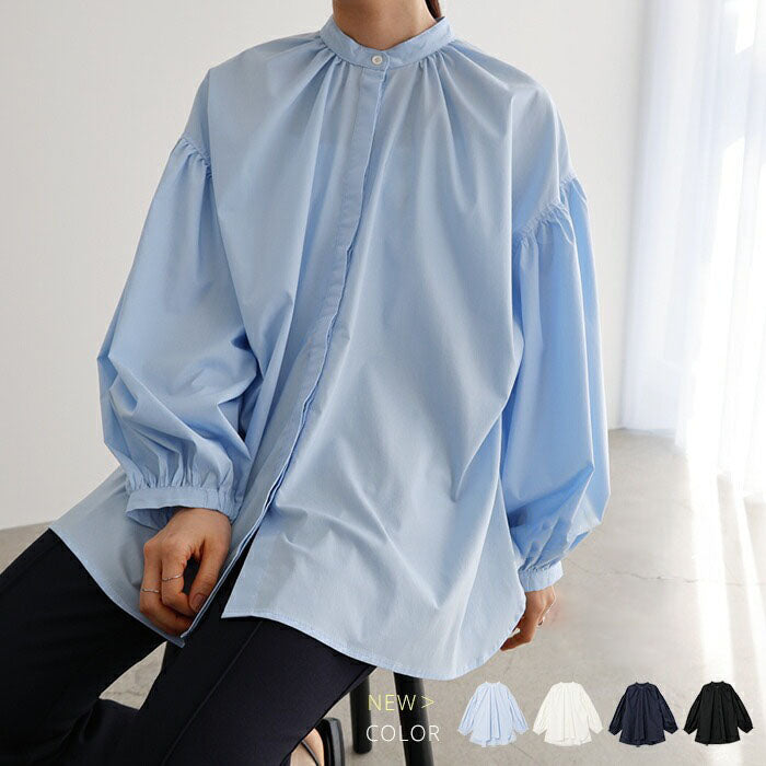 【トップス】春夏 個性派 立ち襟 ゆったり シルエット バルーンスリーブ シャツ·ブラウス