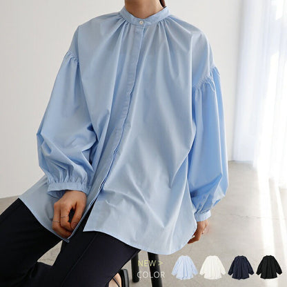 【トップス】春夏 個性派 立ち襟 ゆったり シルエット バルーンスリーブ シャツ·ブラウス