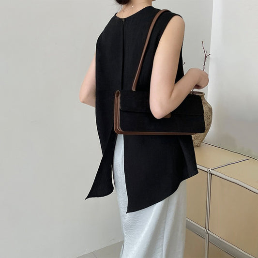 【トップス】レディース デザインベスト バックスリット入り クルーネック ノースリーブ 上品 きれいめ 通勤トップス 春夏【JZシリーズ】