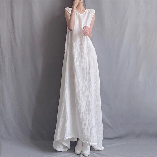 【ワンピース】ノースリーブワンピース  レディース クルーネック キャミワンピース アシンメトリーデザイン ロングワンピース【SHシリーズ】