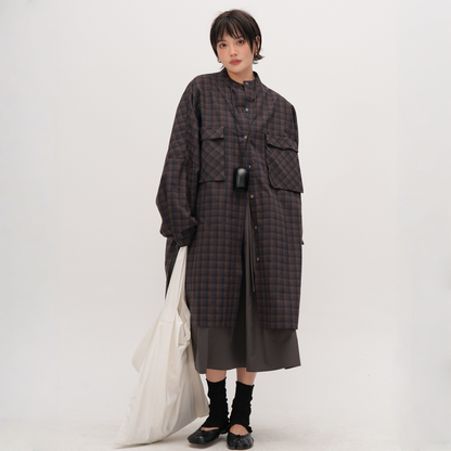 【ワンピース】春 秋 冬 レトロ チェック柄 ゆるリラックス コート ワンピース 【JZシリーズ】