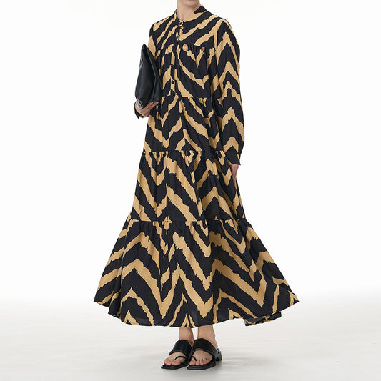 【ワンピース】ボヘミアン風 レトロ 長袖 ティアードワンピース 春夏新作 大きいサイズ レディース ゆったり 体型カバー 旅行・リゾート向け ロングワンピース【SHシリーズ】