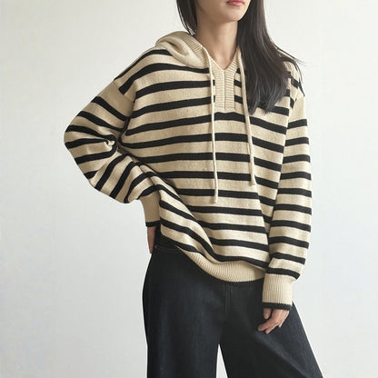 【トップス】春 秋 冬 ゆったり プルオーバー フード付き リラックス感のある セーター 【SNシリーズ】