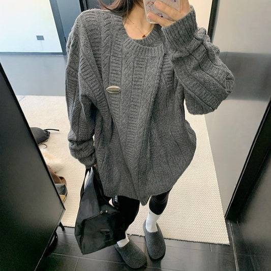 【トップス】リラックス感 折り返し襟 プルオーバー ニット セーター 【FCシリーズ】