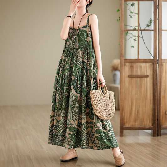 全6柄展開【ワンピース】綿麻素材 花柄キャミロングワンピース｜ゆったり大きめサイズ ノースリーブワンピース【SHシリーズ】