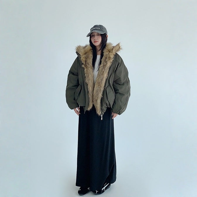 【アウター】春 秋 冬 ニッチ 切り替え ファー襟 厚手 中綿 ジャケット 【FCシリーズ】