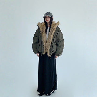 【アウター】春 秋 冬 ニッチ 切り替え ファー襟 厚手 中綿 ジャケット 【FCシリーズ】