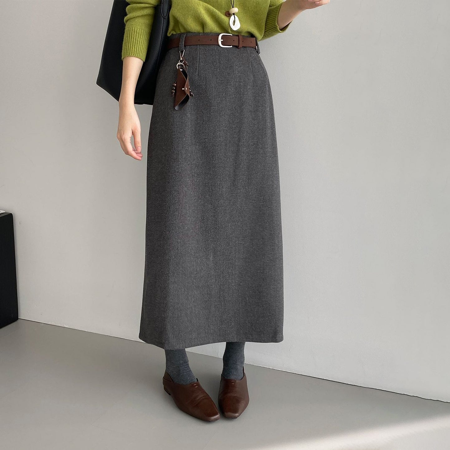 ベルト付き！【ボトムス】通勤向けレトロ 韓国風 ハイウエストスカート レディース すっきりAライン ミドル丈【SNシリーズ】