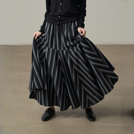 【ボトムス】春 秋 冬 ストライプ柄 切り替え 大振裾 スカート 【JZシリーズ】【SHシリーズ】