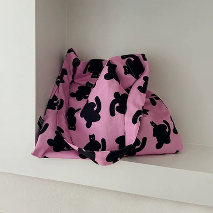 【バッグ】キャンバストートバッグ ピンクキャット ショルダー ハンド 斜め掛け