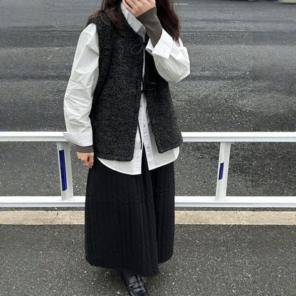 【トップス】春 秋 冬 コーデュロイ風レザー レースアップ ベスト  【JZシリーズ】