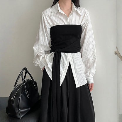 【トップス】春 秋 冬 ストライプ ブラウス+チューブトップ  2点セット 【JZシリーズ】