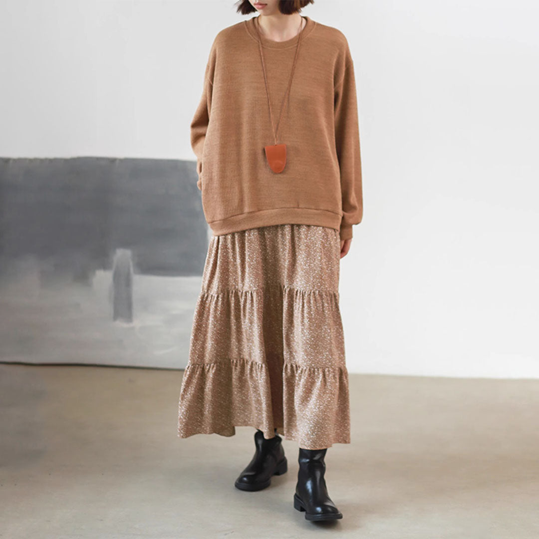 【24AW】【10～15日内発送】【ワンピース】カジュアル  ゆったり 花柄 フェイクレイヤード 長袖ワンピース