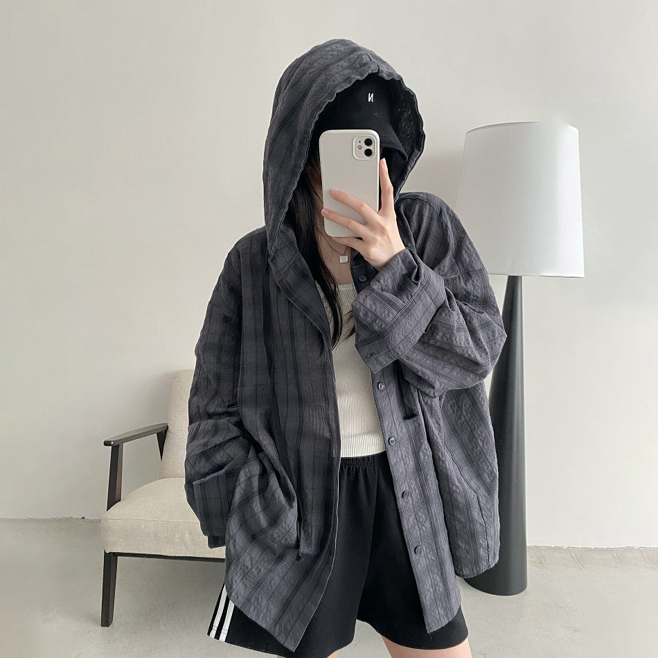 【アウター】春夏新作 ルーズシルエット シャツ トレンド感 万能 フード付き UV対策 シャツカーディガン カジュアル【FCシリーズ】