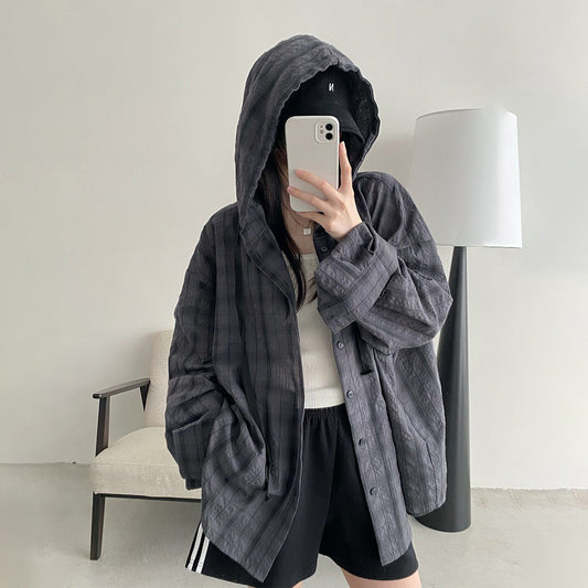 【アウター】春夏新作 ルーズシルエット シャツ トレンド感 万能 フード付き UV対策 シャツカーディガン カジュアル【FCシリーズ】