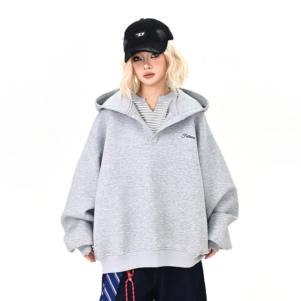 【トップス】フェイクレイヤード パーカー オーバーサイズ カレッジ風 ユニセックス レディース【FCシリーズ】