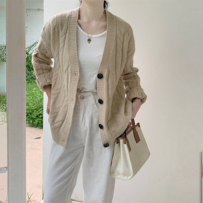 【アウター】春 秋 冬 Vネック ケーブル編み ニットセーター カーディガン 【JZシリーズ】