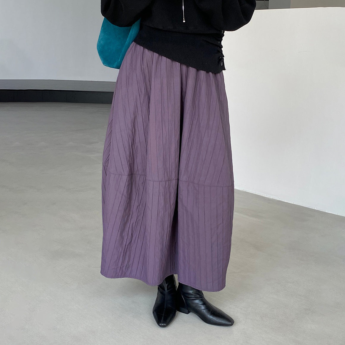 4カラー【ボトムス】ハイウエスト＆バルーンシルエット⭐️あったか中長スカート レディース 春秋冬 花苞デザイン【JZシリーズ】