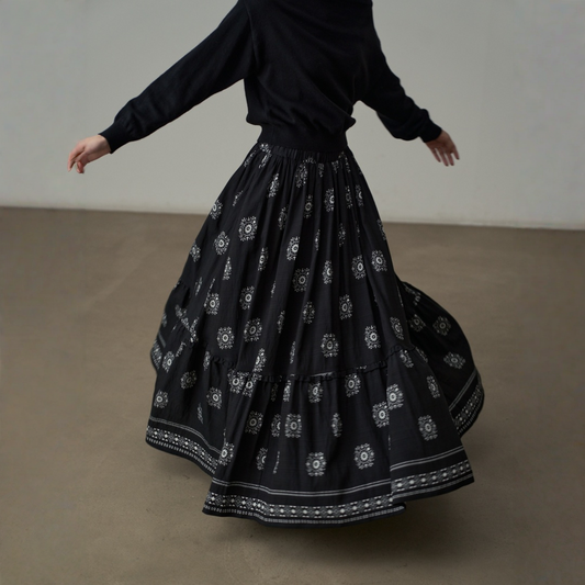 【ボトムス】春 秋 冬 エスニックプリント ティアード スカート  【SHシリーズ】