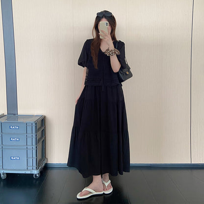 【ワンピース】切替デザインワンピース レディース 夏 半袖 ロング丈 シンプル 上品カジュアル リラックスコーデ【JZシリーズ】