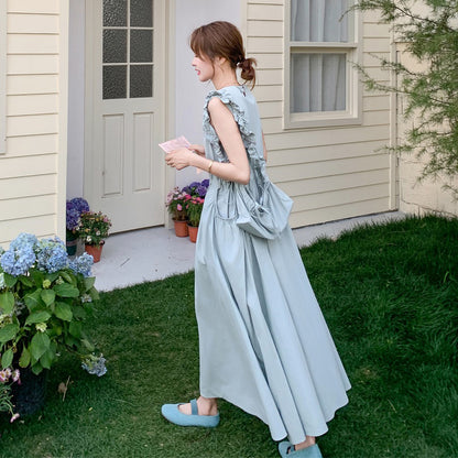 【ワンピース】甘めで若見え ノースリーブベストワンピース レディース 夏 フレンチ風 気品あるロングドレス【JZシリーズ】