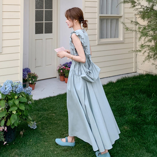 【ワンピース】甘めで若見え ノースリーブベストワンピース レディース 夏 フレンチ風 気品あるロングドレス【JZシリーズ】