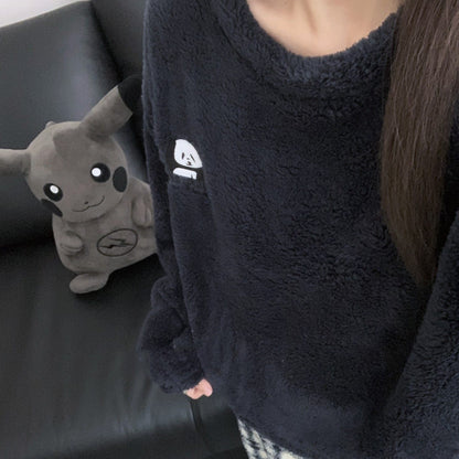 【インナー】チェック柄 パンダ コーラルフリース 厚手 保温 フランネル ルームウェア レディース/メンズ ペア対応 冬