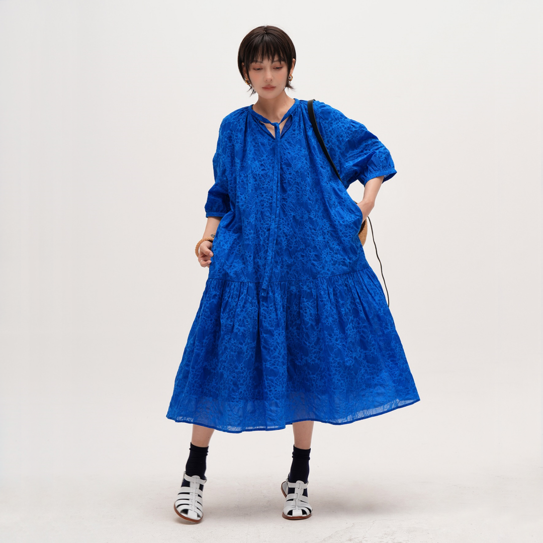 【ワンピース】【15~20日内発送】夏 クラインブルー 美肌見え	夏向け  薄手 半袖 ワンピース 【SHシリーズ】