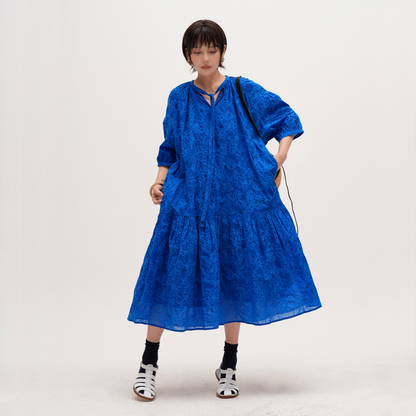 【ワンピース】【15~20日内発送】夏 クラインブルー 美肌見え	夏向け  薄手 半袖 ワンピース 【SHシリーズ】