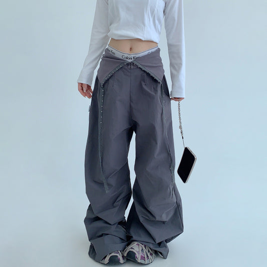 【ボトムス】個性派ハイウエストストレートワイドパンツ レディース カジュアル【FCシリーズ】