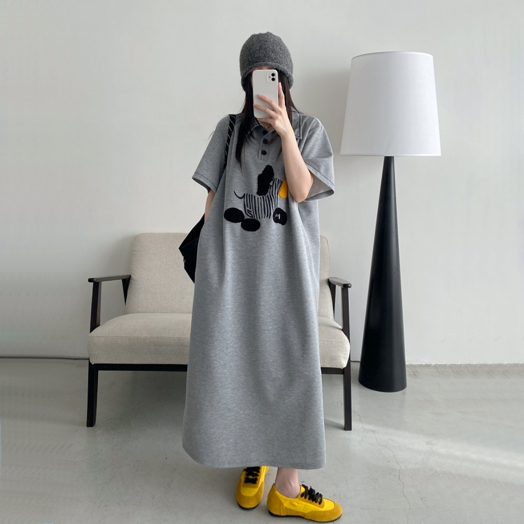 【ワンピース】夏 プリント 立襟 ルーズ ロング ワンピース【FCシリーズ】