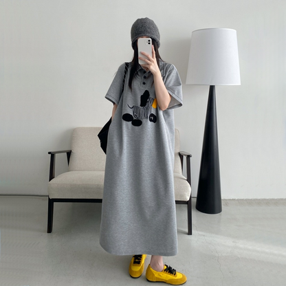 【ワンピース】夏 プリント 立襟 ルーズ ロング ワンピース【FCシリーズ】