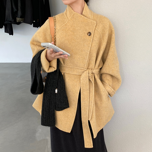 4色展開【アウター】ウール100% 小柄向け 定番 両面ウールコート ミドル丈 高級感【JZシリーズ】