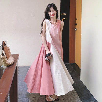 【ワンピース】フレンチエレガンス デザイン性高め リゾート風 夏新作 切り替えノースリーブワンピース【SHシリーズ】