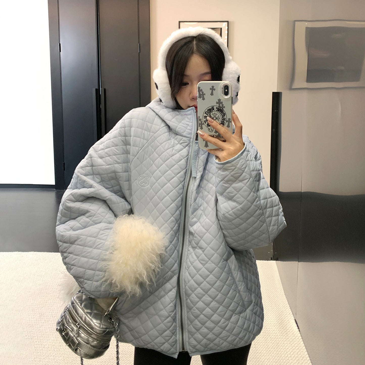 【アウター】シンプル上品 ダウンコート  菱形キルティング 軽量フード付きダウンジャケット【FCシリーズ】【10~13日発送】