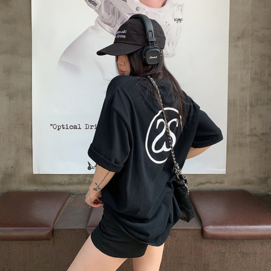 【トップス】シンプル上質 ロゴTシャツ コットン半袖 オーバーサイズ ルーズシルエット 大人カジュアル【FCシリーズ】