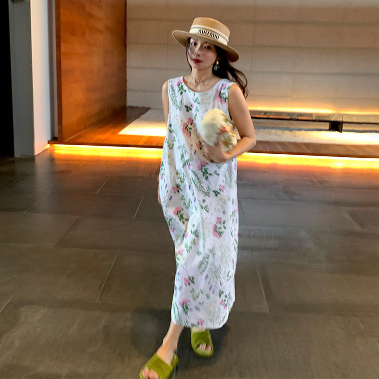 【ワンピース】夏のガーリーコーデ 背中あき 花柄ノースリーブワンピース【SHシリーズ】