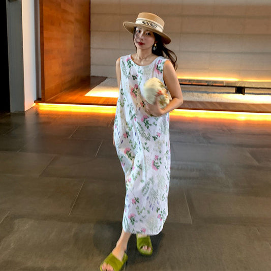 【ワンピース】夏のガーリーコーデ 背中あき 花柄ノースリーブワンピース【SHシリーズ】