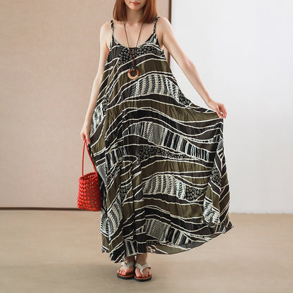 【ワンピース】トロピカルリゾート風 ゆったり花柄 ノースリーブロングワンピース【SHシリーズ】