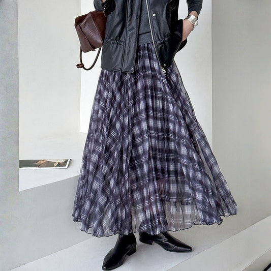 【ボトムス】春 秋 冬 メッシュ レトロ チェック アシンメトリー スカート  【SHシリーズ】