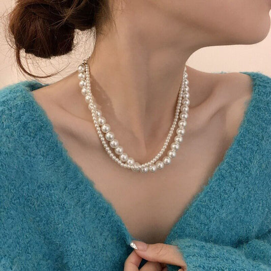 【グッズ】2連パールネックレス レディース 重ね付け風 上品 ヴィンテージ アクセサリー