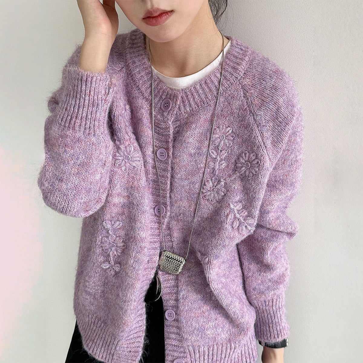 【アウター】春 秋 冬 立体 手作り フラワー 刺繍 ニッ トカーディガン 【JZシリーズ】