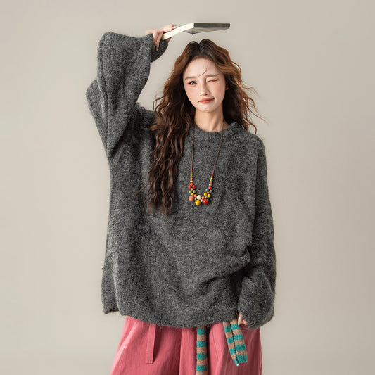 【トップス】ルーズ感 クルーネック ニットセーター レディース やわらか素材 ベーシック【FCシリーズ】