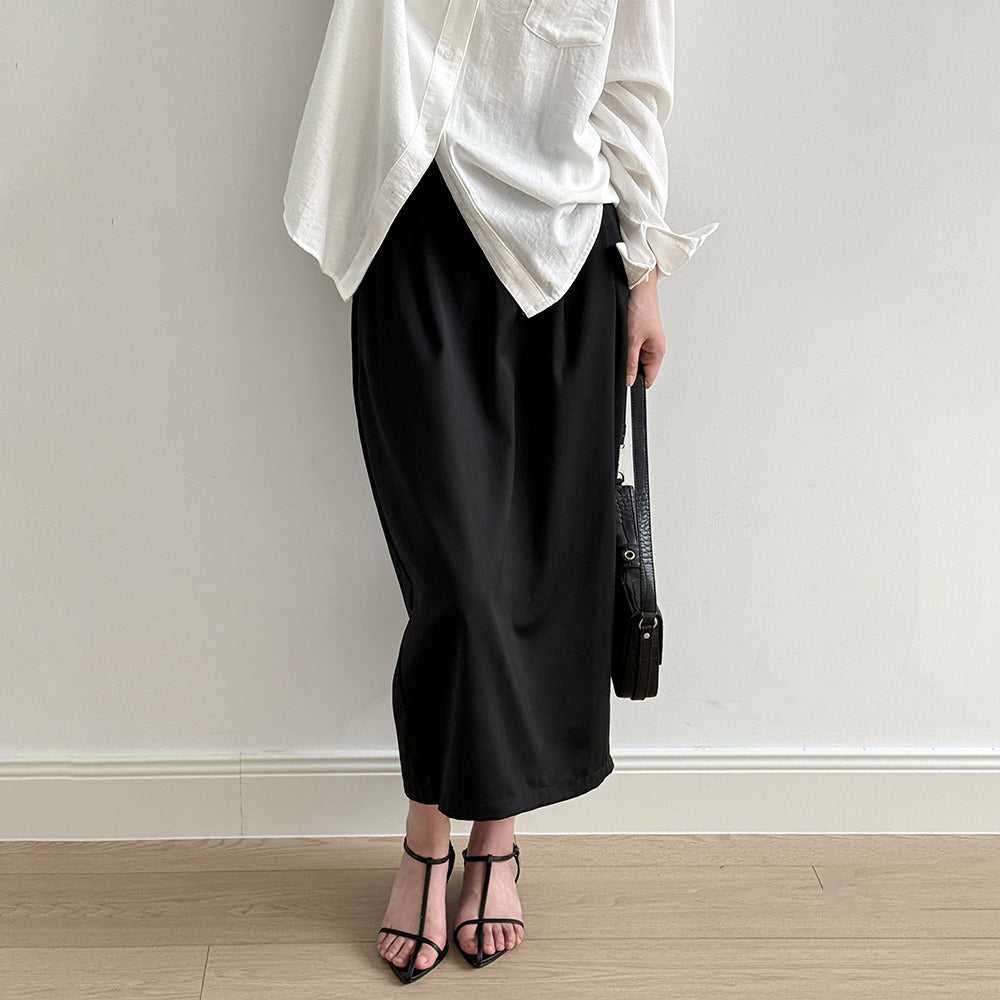 【ボトムス】ハイウエスト スリット入りスカート レディース 立体ギャザー 着回し細見えミモレ丈【JZシリーズ】